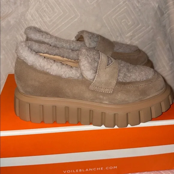 NWT VOILE BLANCHE GRENELLE MOK Fur Suede And Wool Moccasins in Beige - Picture 10 of 16